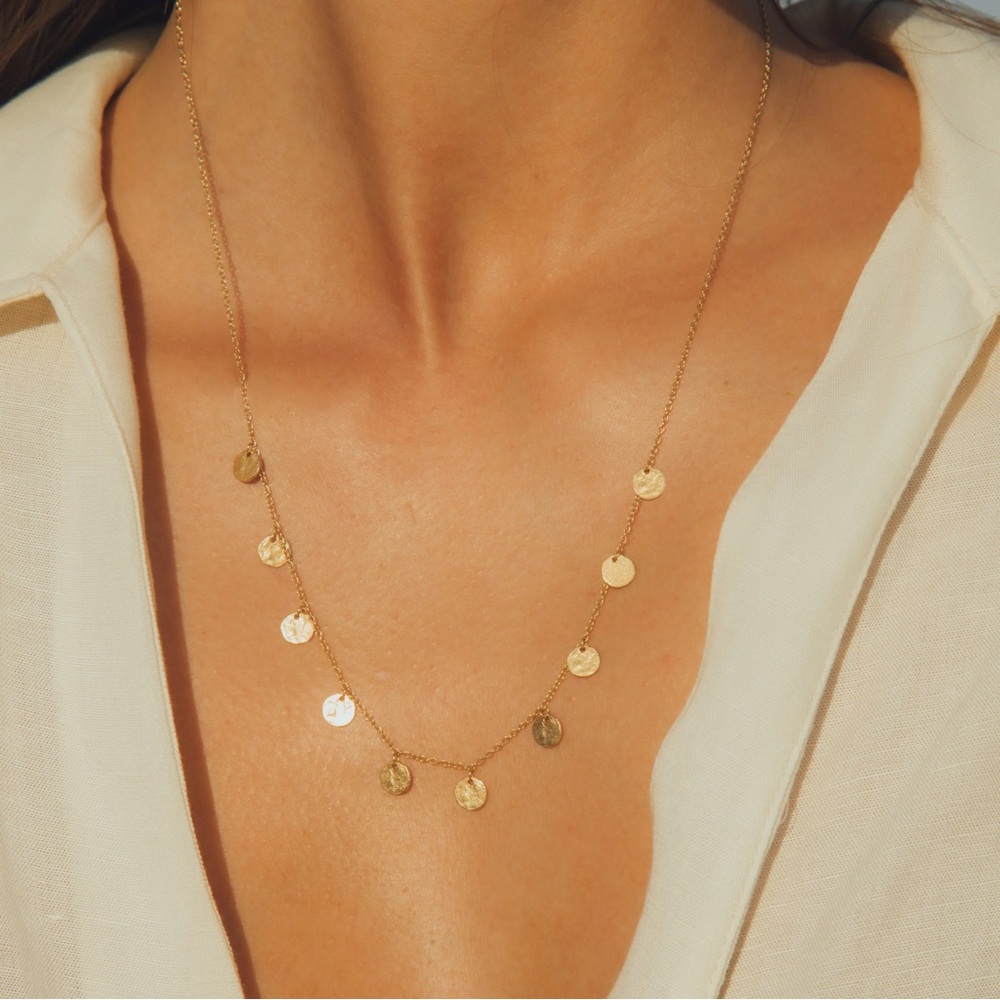 NWT Agapée Studio Alceste necklace with extender gold colored textured coins
